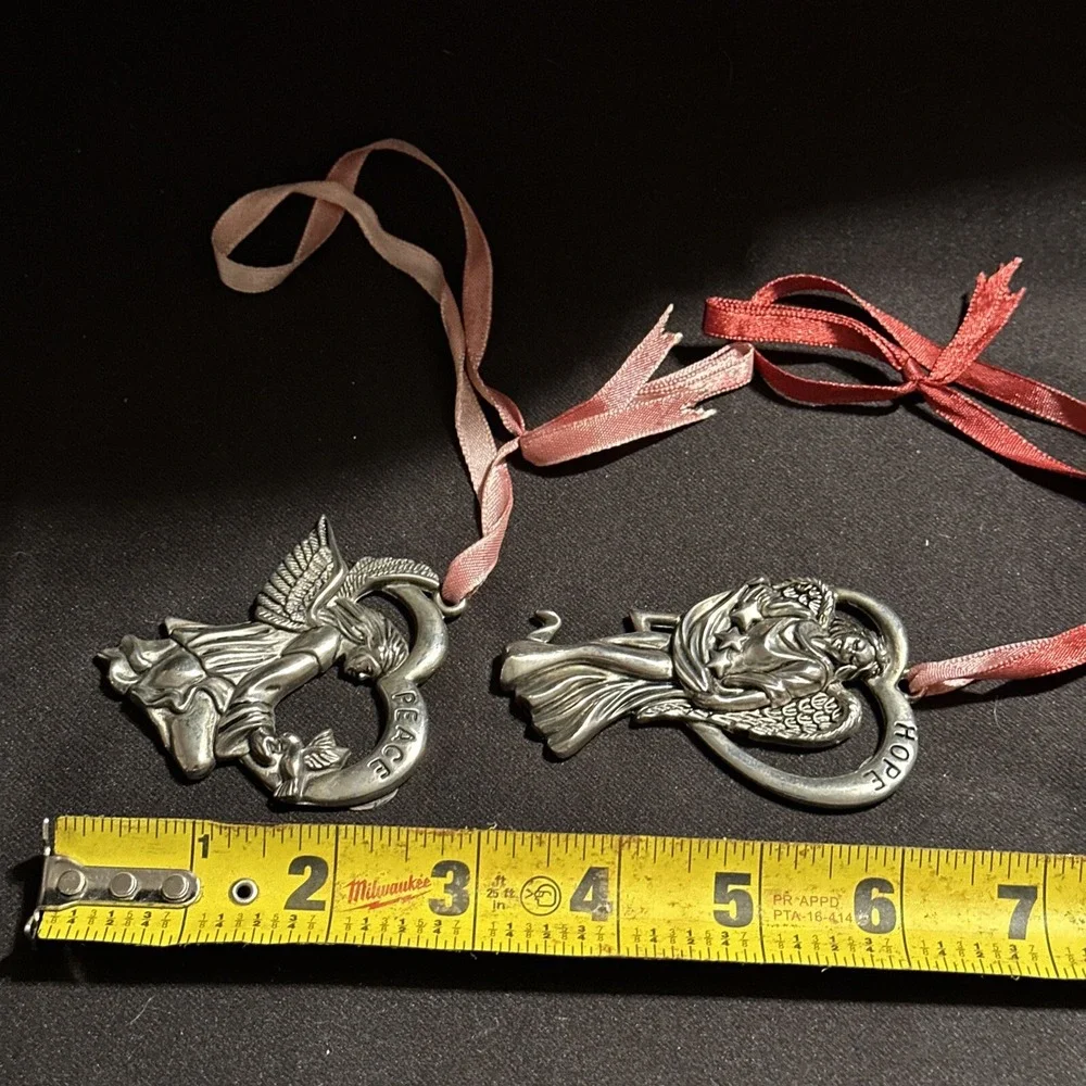 Gorham Christmas Tree Ornaments Lot Set 2‎ Silver Plate Hope Peace Love Angels